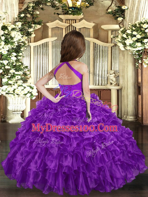 Adorable Straps Sleeveless Girls Pageant Dresses Floor Length Ruffles Red Organza