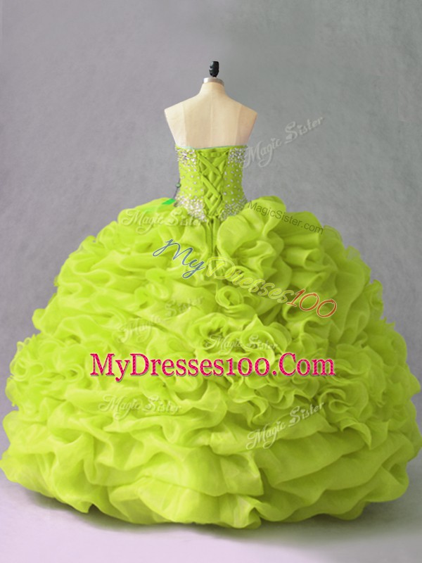 Elegant Ball Gowns Sweet 16 Dresses Yellow Green Sweetheart Organza Sleeveless Floor Length Lace Up