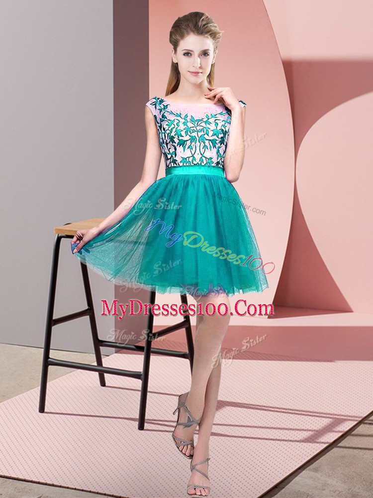 Bateau Sleeveless Tulle Wedding Party Dress Lace Zipper