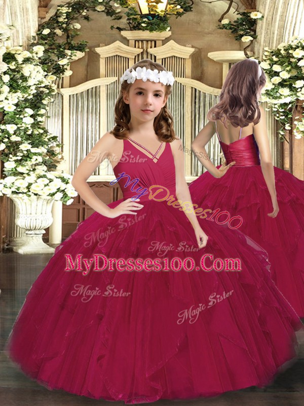 Burgundy Sleeveless Tulle Lace Up Sweet 16 Dresses for Sweet 16 and Quinceanera