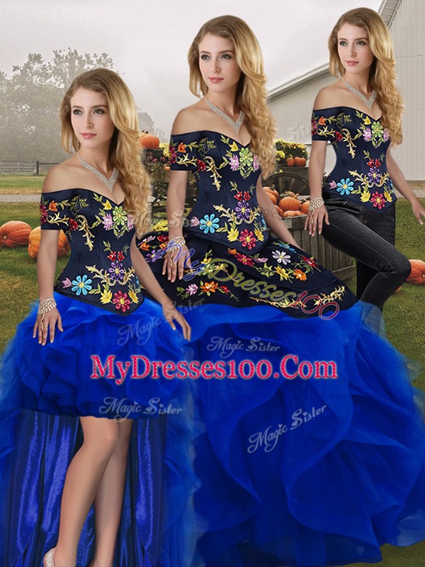 Best Sleeveless Lace Up Floor Length Embroidery and Ruffles Quince Ball Gowns