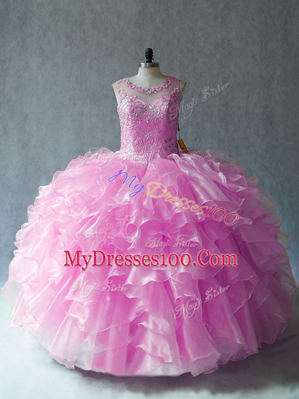 Sweet Scoop Sleeveless Lace Up 15th Birthday Dress Lilac Organza