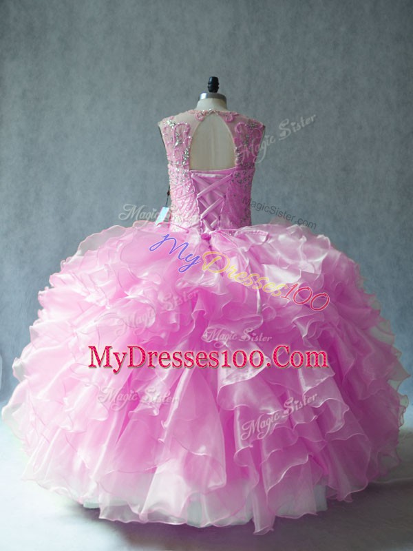 Sweet Scoop Sleeveless Lace Up 15th Birthday Dress Lilac Organza