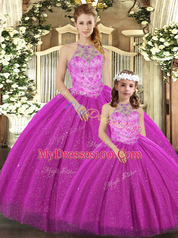 Graceful Tulle Sleeveless Floor Length Vestidos de Quinceanera and Beading
