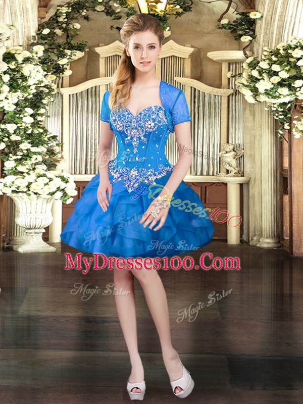 Ideal Sleeveless Beading and Ruffles Lace Up Quince Ball Gowns