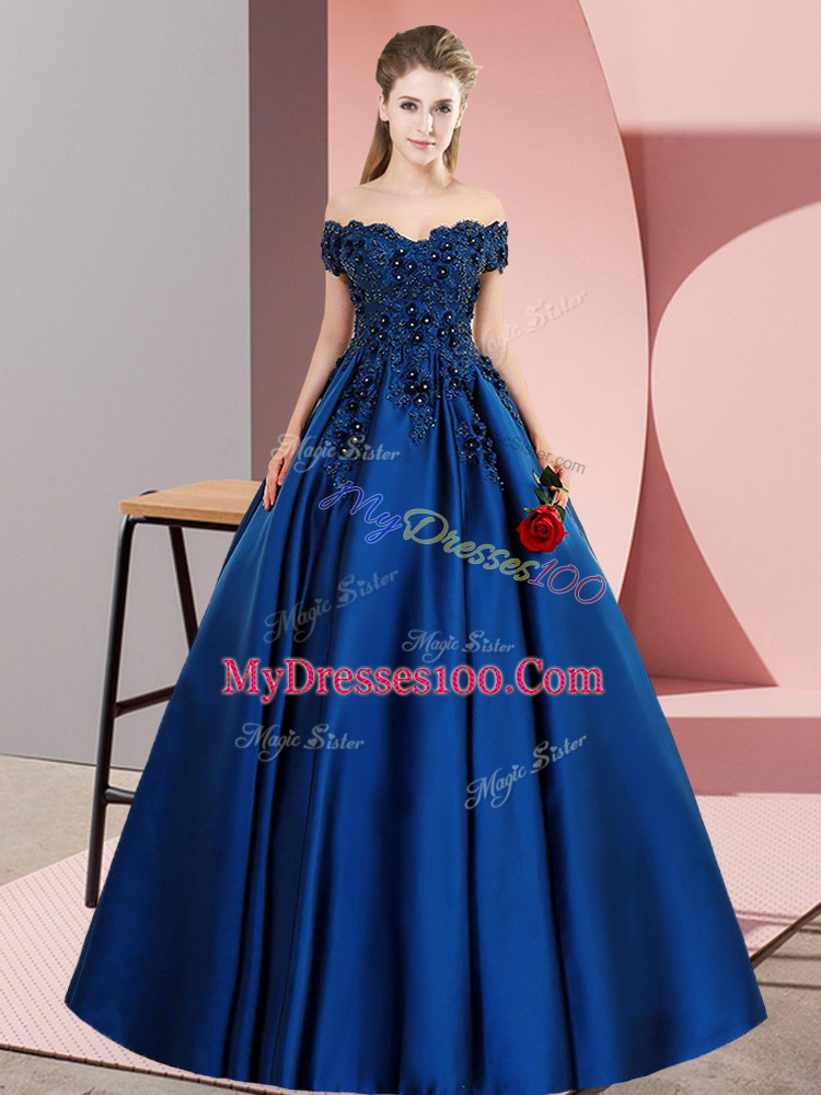 Floor Length Blue 15 Quinceanera Dress Off The Shoulder Sleeveless Zipper