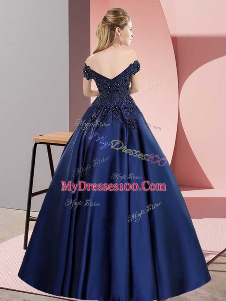 Floor Length Blue 15 Quinceanera Dress Off The Shoulder Sleeveless Zipper