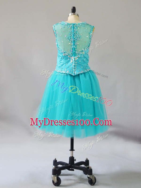 Turquoise Straps Neckline Beading Prom Party Dress Sleeveless Zipper