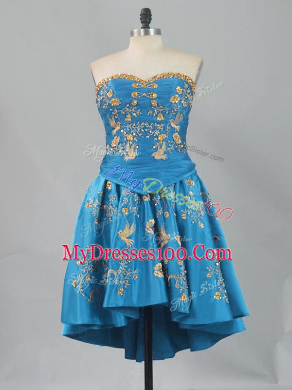 Modest Blue Sleeveless Embroidery Prom Party Dress