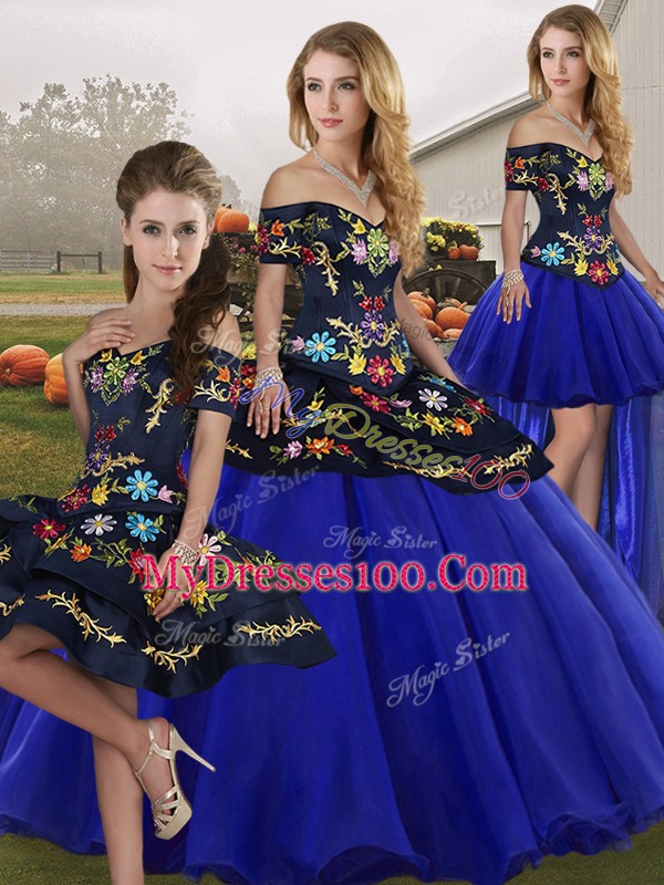 Royal Blue Sleeveless Tulle Lace Up Quinceanera Dresses for Military Ball and Sweet 16 and Quinceanera