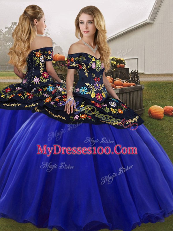 Royal Blue Sleeveless Tulle Lace Up Quinceanera Dresses for Military Ball and Sweet 16 and Quinceanera