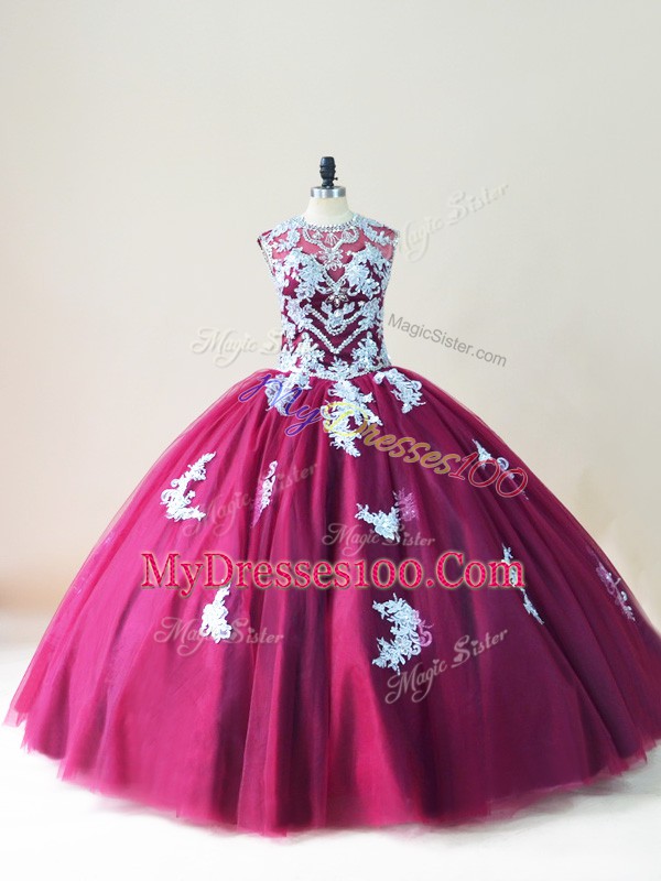 Floor Length Ball Gowns Sleeveless Burgundy Quinceanera Dress Lace Up