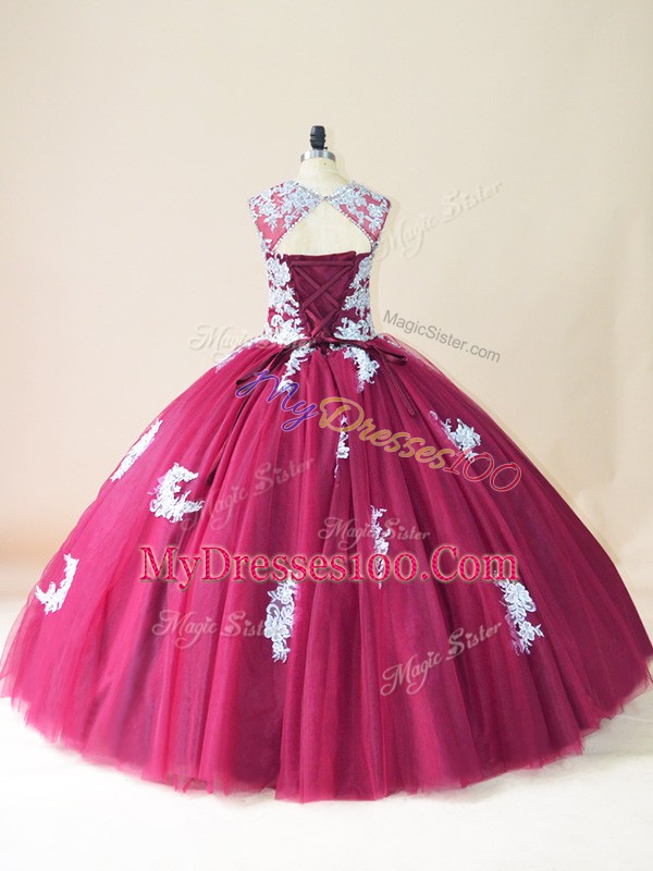 Floor Length Ball Gowns Sleeveless Burgundy Quinceanera Dress Lace Up