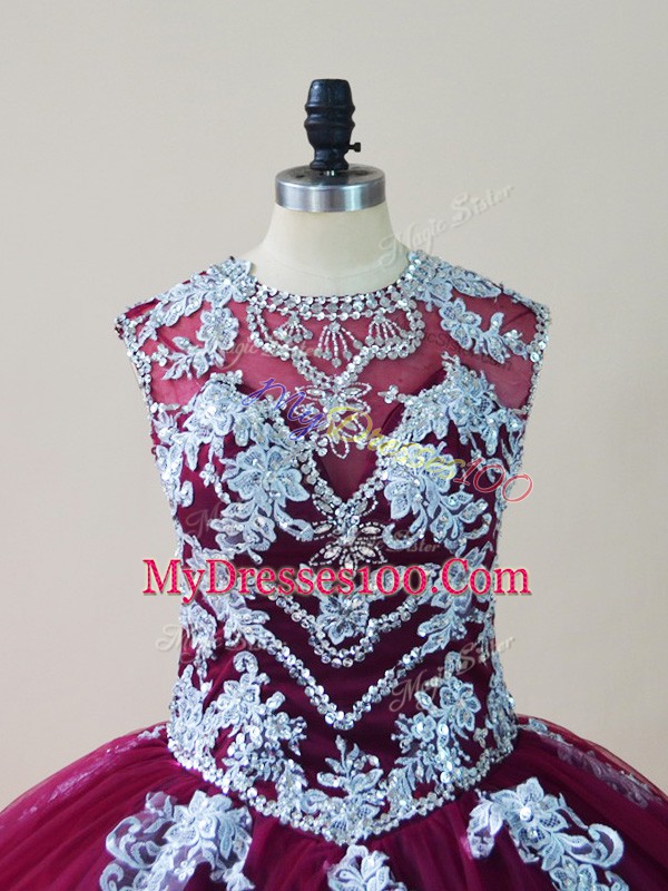 Floor Length Ball Gowns Sleeveless Burgundy Quinceanera Dress Lace Up