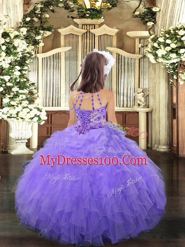Perfect Beading Kids Formal Wear Pink Lace Up Sleeveless Floor Length