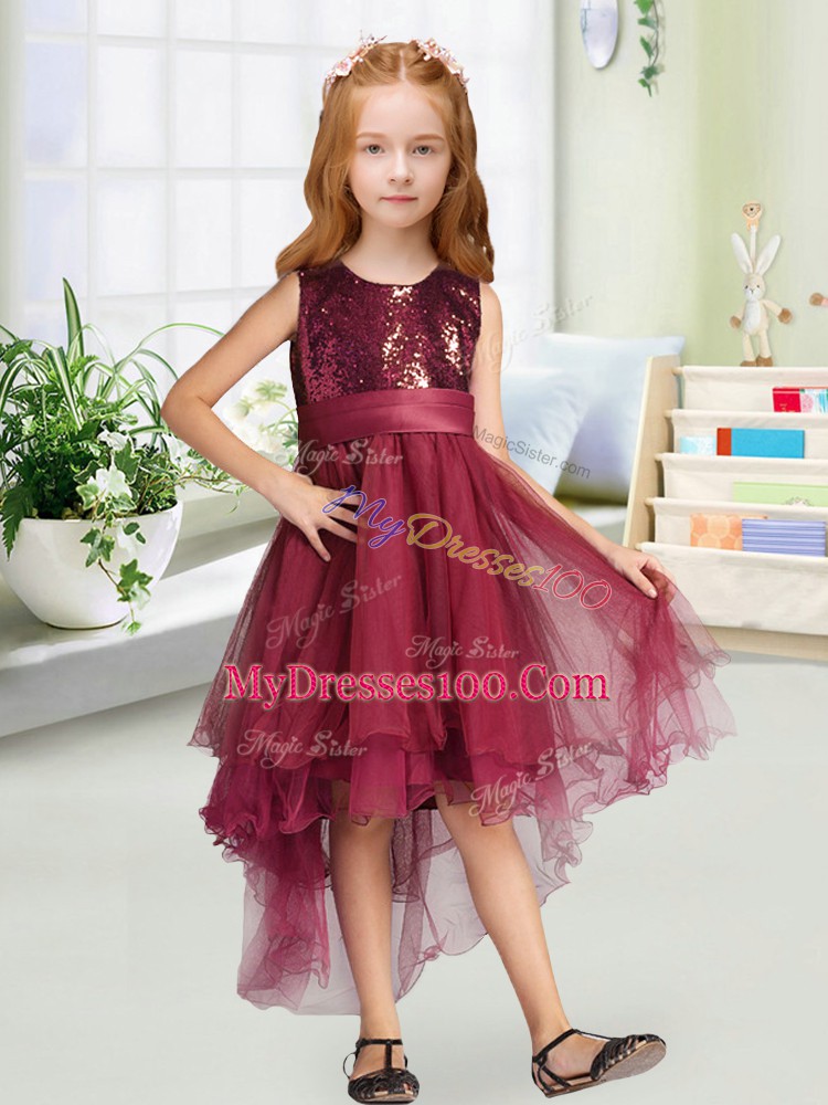 Captivating Burgundy Sleeveless Organza Zipper Flower Girl Dresses for Wedding Party