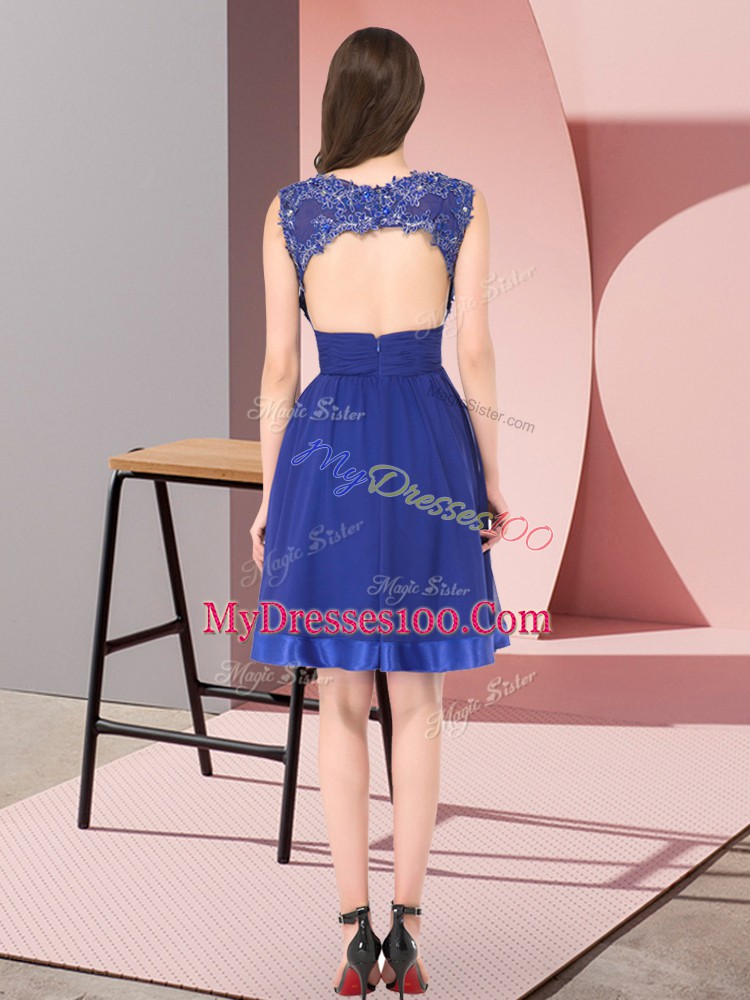 Custom Fit Purple Chiffon Backless Quinceanera Court Dresses Sleeveless Mini Length Beading and Appliques