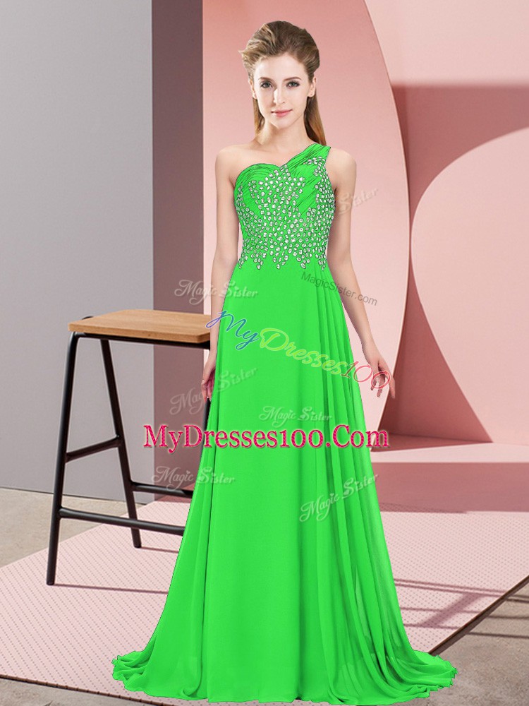 Popular Green Homecoming Dresses Prom and Party with Beading One Shoulder Sleeveless Side Zipper