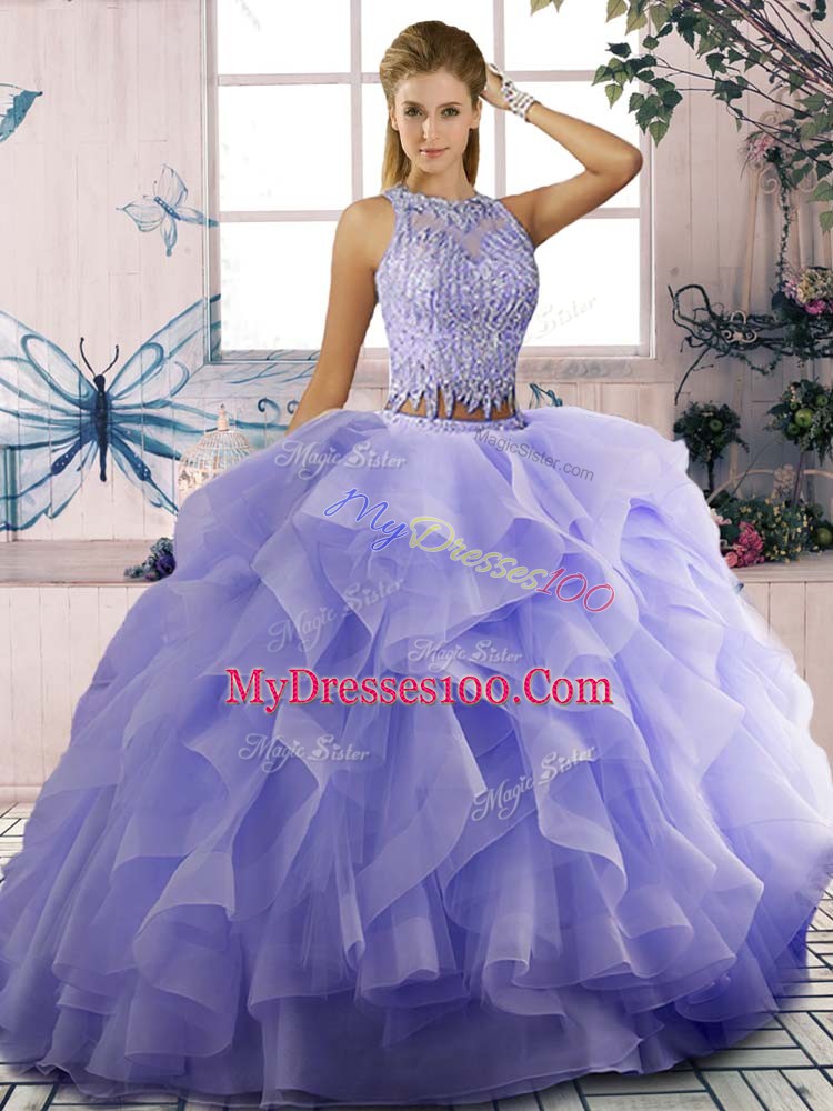 Scoop Sleeveless Tulle Sweet 16 Dresses Beading and Ruffles Zipper
