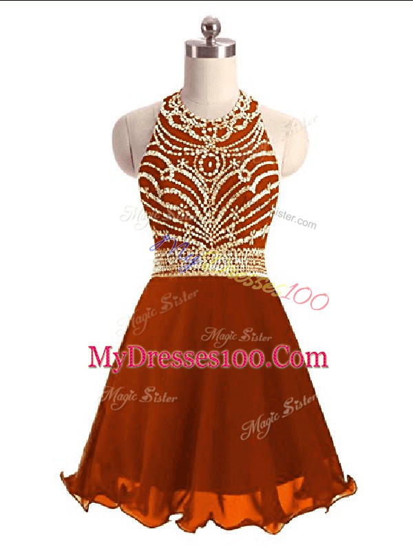 Sumptuous Rust Red Sleeveless Beading Mini Length Prom Dress