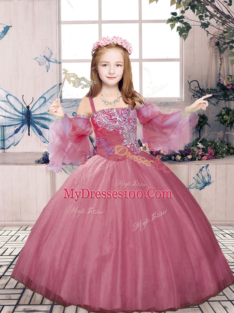 Sleeveless Beading Lace Up Little Girls Pageant Dress