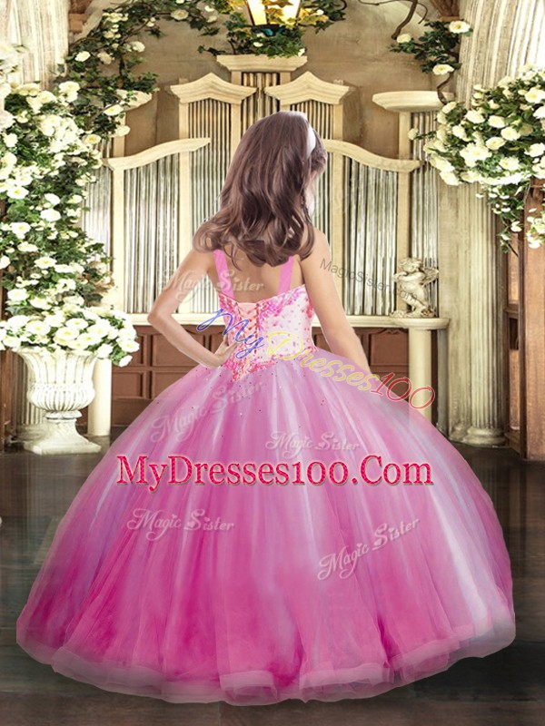 Ball Gowns Child Pageant Dress Lavender Straps Tulle Sleeveless Floor Length Lace Up