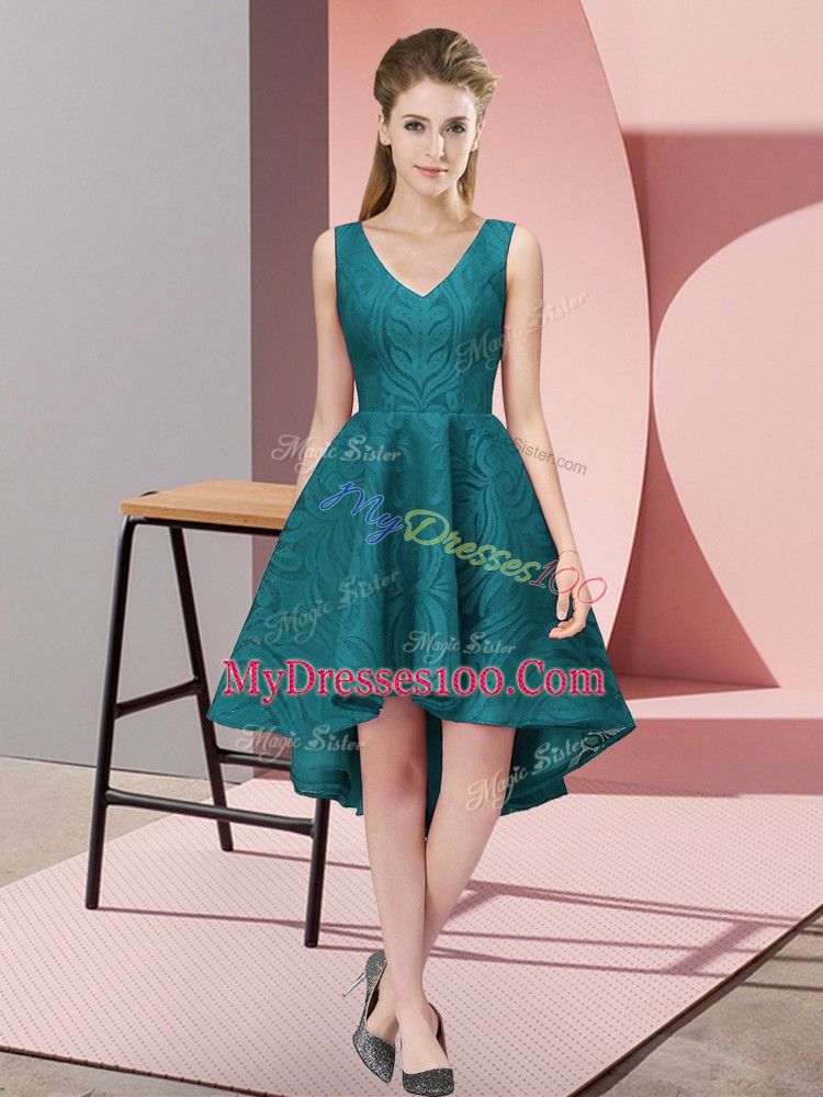 Smart Teal Sleeveless Lace Zipper Bridesmaid Dress for Wedding Party