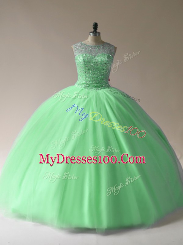 Luxurious Lace Up Scoop Beading Sweet 16 Dress Tulle Sleeveless