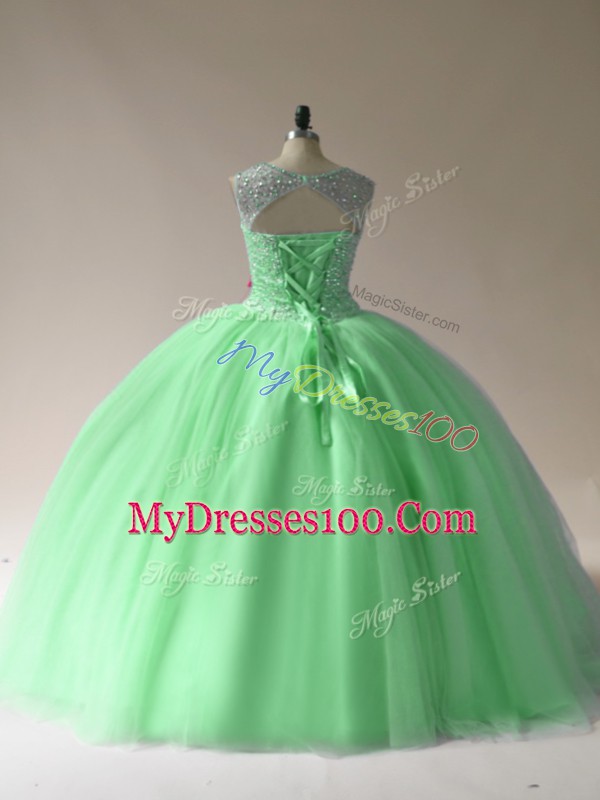 Luxurious Lace Up Scoop Beading Sweet 16 Dress Tulle Sleeveless