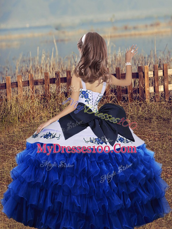 Long Sleeves Embroidery and Ruffled Layers Lace Up Little Girls Pageant Dress