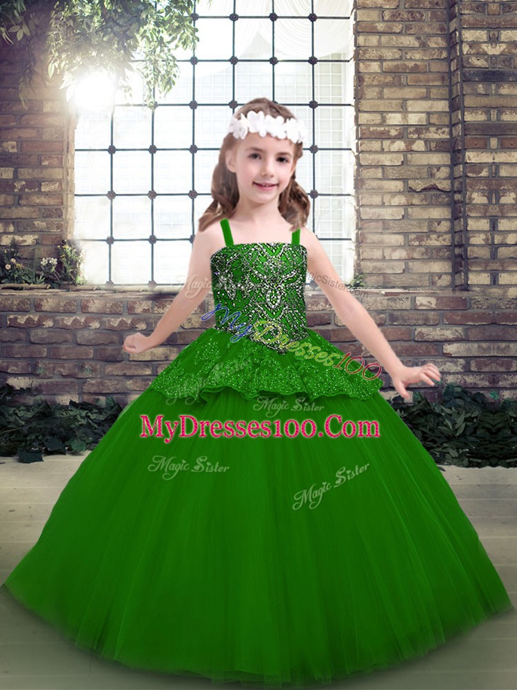 Most Popular Sleeveless Lace Up Floor Length Beading Little Girls Pageant Dress