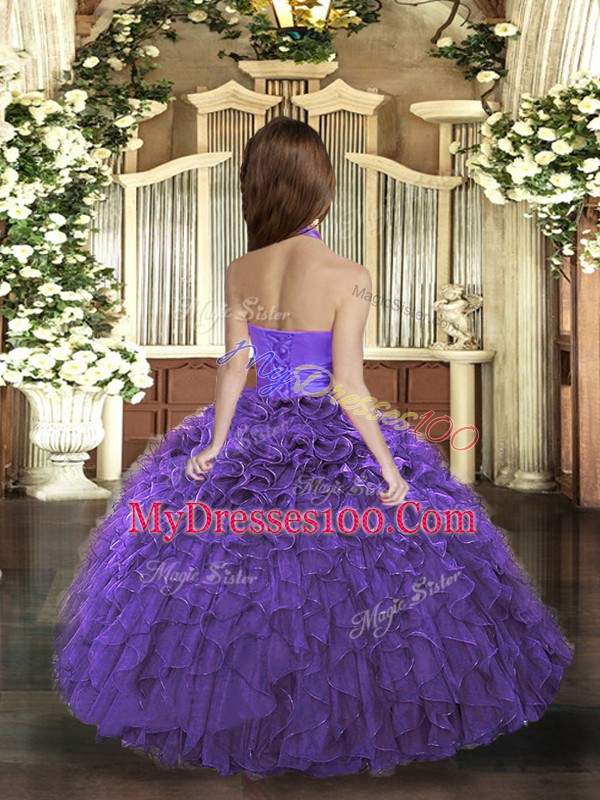 Hot Sale Halter Top Sleeveless Organza Little Girls Pageant Dress Wholesale Ruffles Lace Up