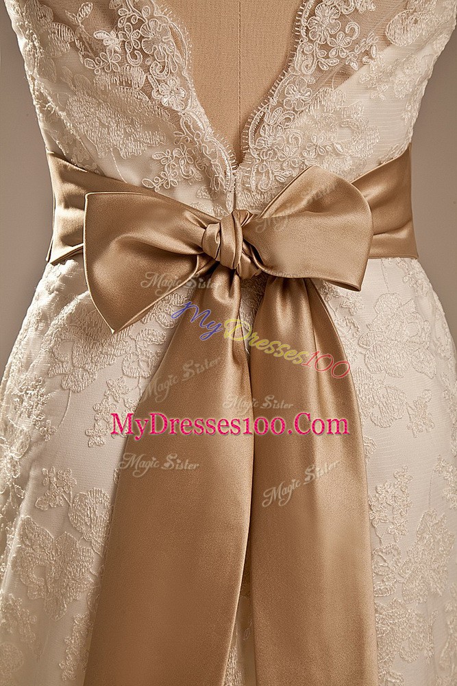 Elegant Column/Sheath Sleeveless White Wedding Dress Brush Train Backless