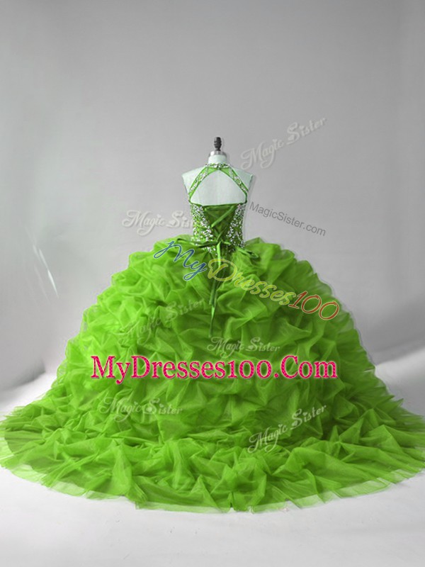 Admirable Green Sleeveless Beading and Pick Ups Lace Up Quinceanera Gown