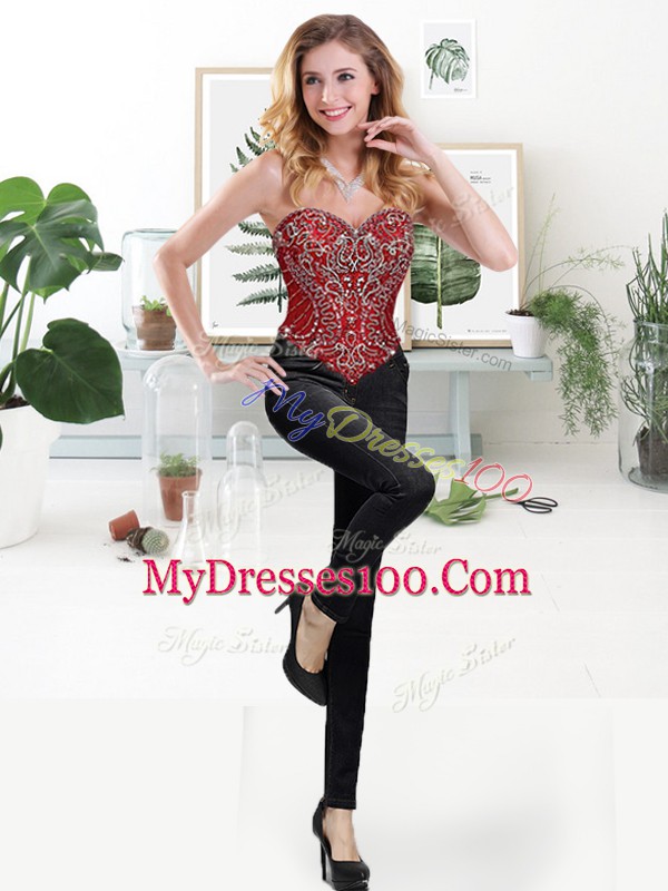 Custom Designed Two Pieces Quince Ball Gowns Wine Red Sweetheart Organza Sleeveless Floor Length Lace Up