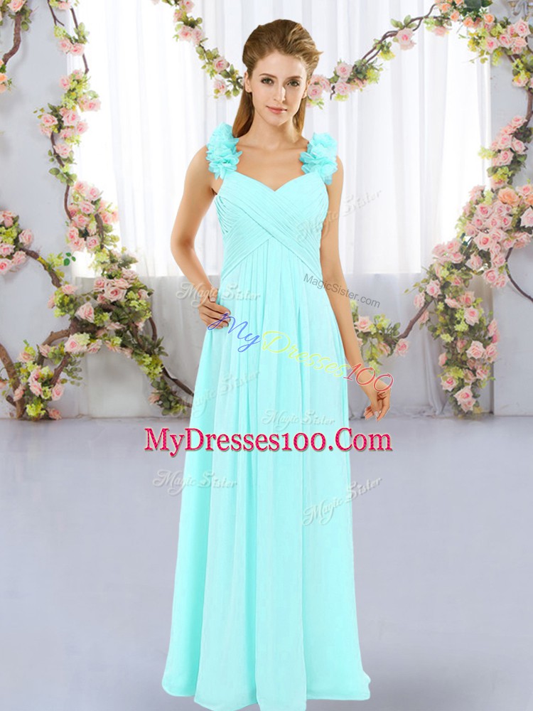 Fantastic Aqua Blue Straps Lace Up Hand Made Flower Wedding Party Dress Sleeveless