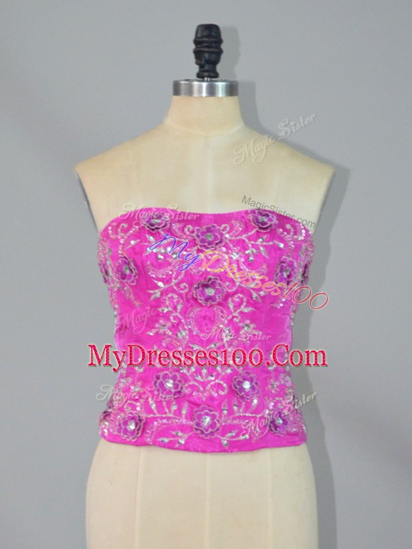 Hot Pink Ball Gowns Beading and Ruffles Sweet 16 Dress Lace Up Organza Sleeveless