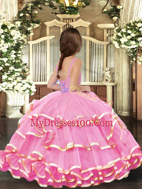 Affordable Floor Length Lace Up Little Girls Pageant Dress Aqua Blue for Party and Sweet 16 and Wedding Party with Ruffled Layers
