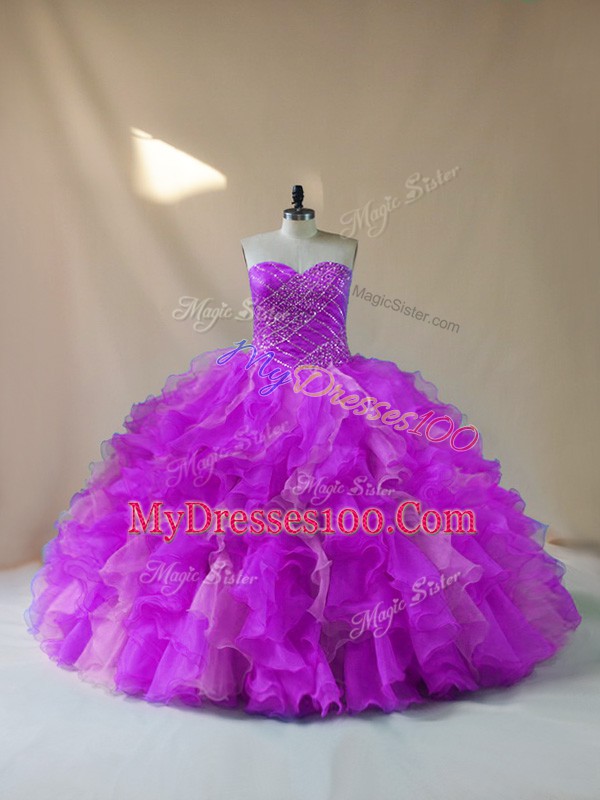 Multi-color Lace Up Ball Gown Prom Dress Sleeveless Beading and Ruffles