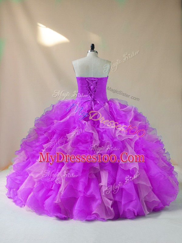 Multi-color Lace Up Ball Gown Prom Dress Sleeveless Beading and Ruffles