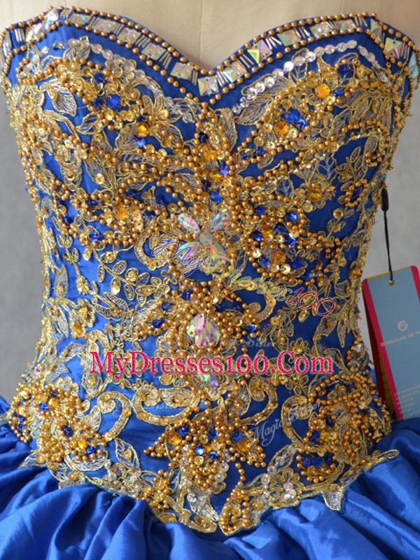 Lace Up 15th Birthday Dress Blue for Sweet 16 and Quinceanera with Beading and Pick Ups