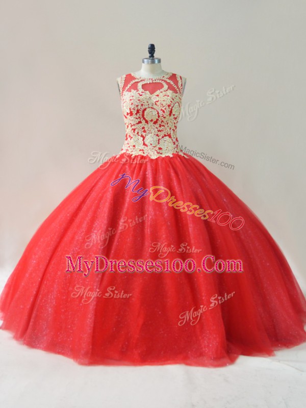 New Arrival Floor Length Ball Gowns Sleeveless Red Quinceanera Gown Lace Up