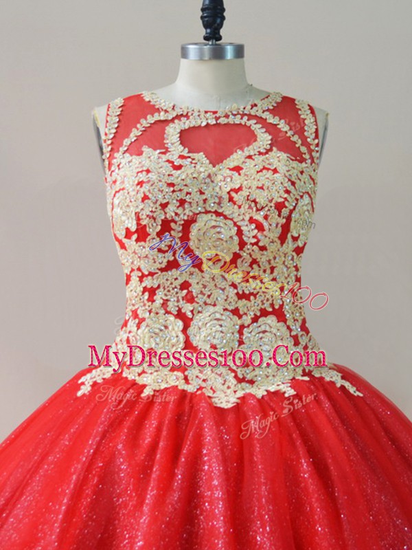 New Arrival Floor Length Ball Gowns Sleeveless Red Quinceanera Gown Lace Up
