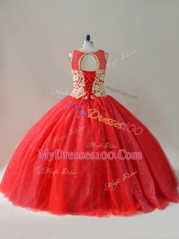 New Arrival Floor Length Ball Gowns Sleeveless Red Quinceanera Gown Lace Up