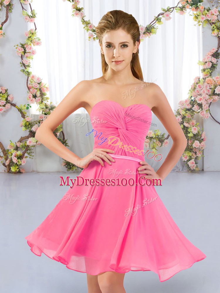 Mini Length Empire Sleeveless Rose Pink Wedding Party Dress Lace Up