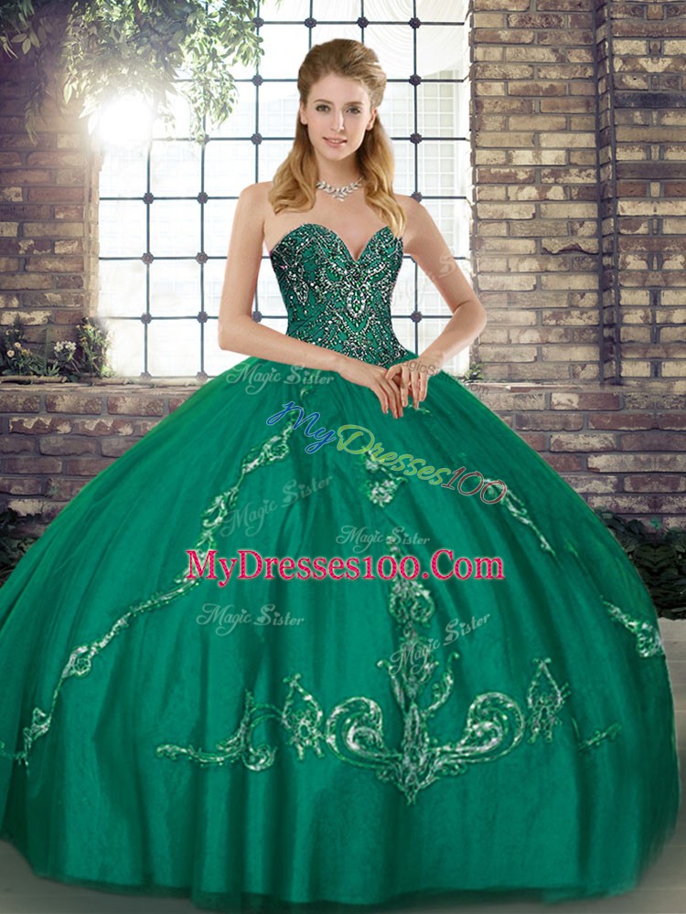 Hot Selling Turquoise 15th Birthday Dress Military Ball and Sweet 16 and Quinceanera with Beading and Embroidery Sweetheart Sleeveless Lace Up