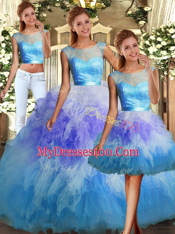 Nice Scoop Sleeveless Backless Ball Gown Prom Dress Multi-color Tulle