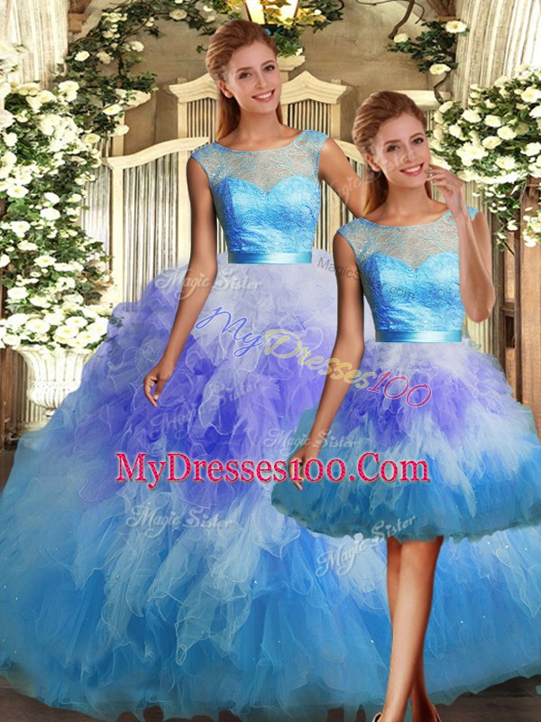 Nice Scoop Sleeveless Backless Ball Gown Prom Dress Multi-color Tulle