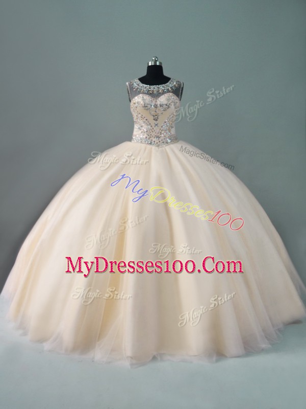 Beading Sweet 16 Dress Champagne Zipper Sleeveless Floor Length