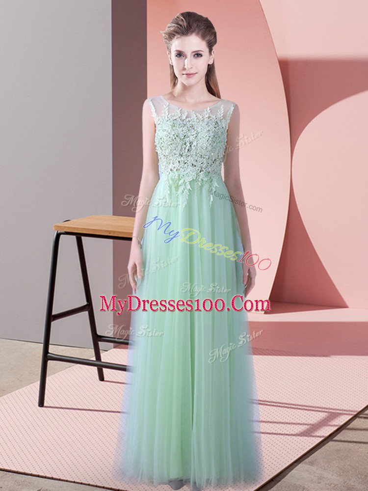 Apple Green Sleeveless Beading and Lace Zipper Bridesmaids Dress